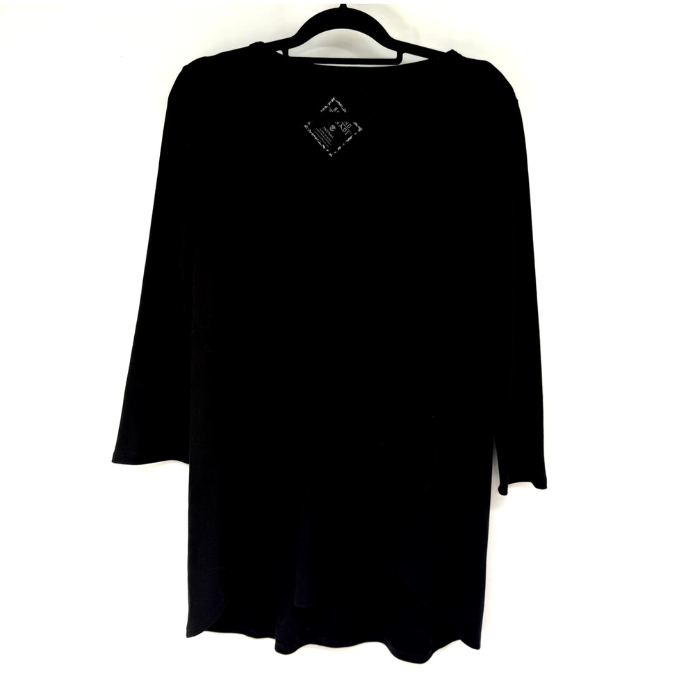 Beyond Threads Pima Cotton Pocket 3/4 Sleeve Tee Womens M Black Minimalist Soft